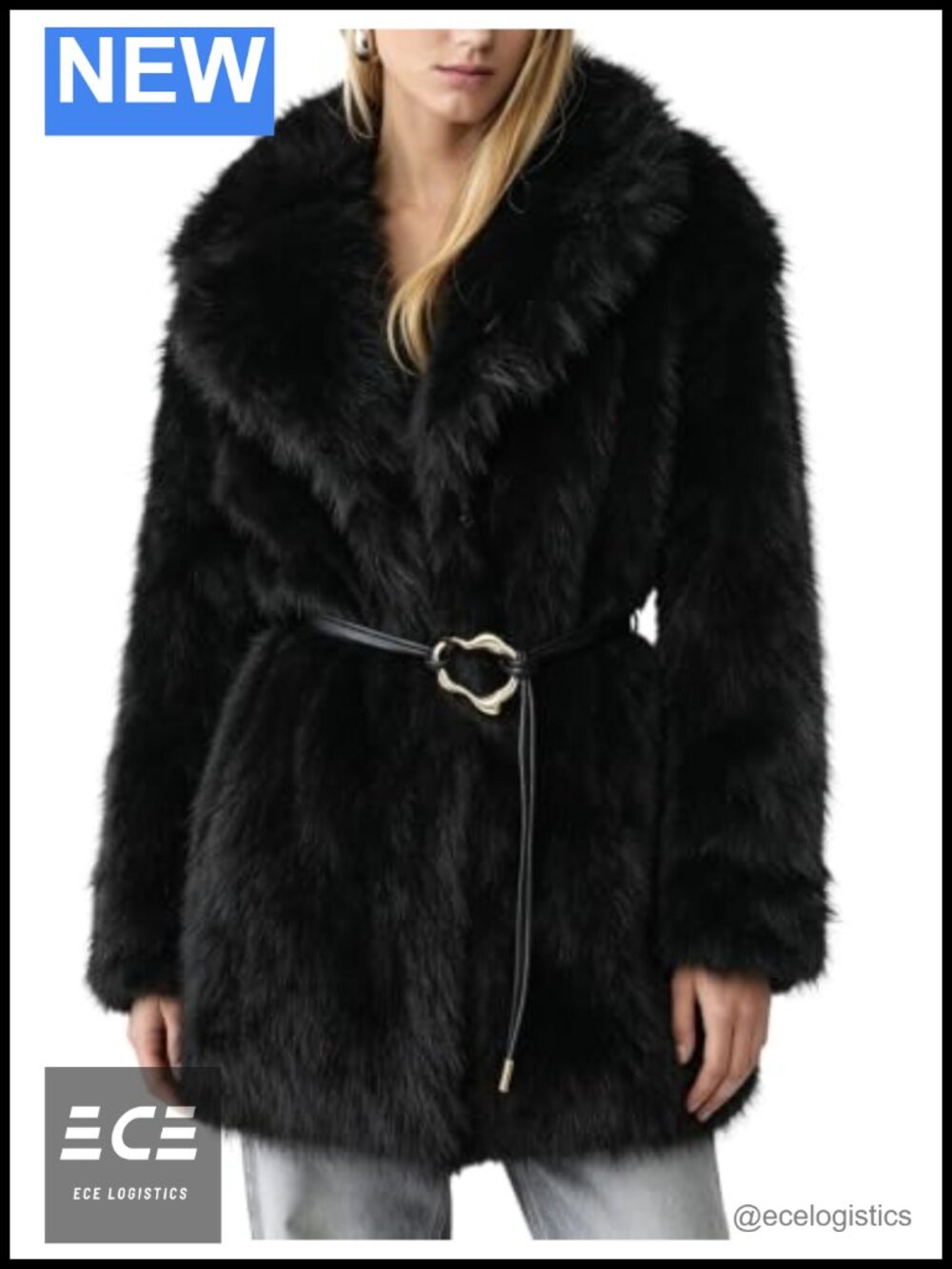 Women's Faux Fur Coat Belted Mid-Long Fluffy Winter Jacket